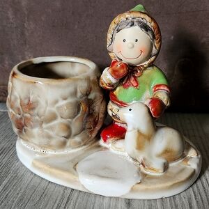 Yankee Glazed Ceramic Eskimo Girl with Seal Tealight Votive Candle Holder